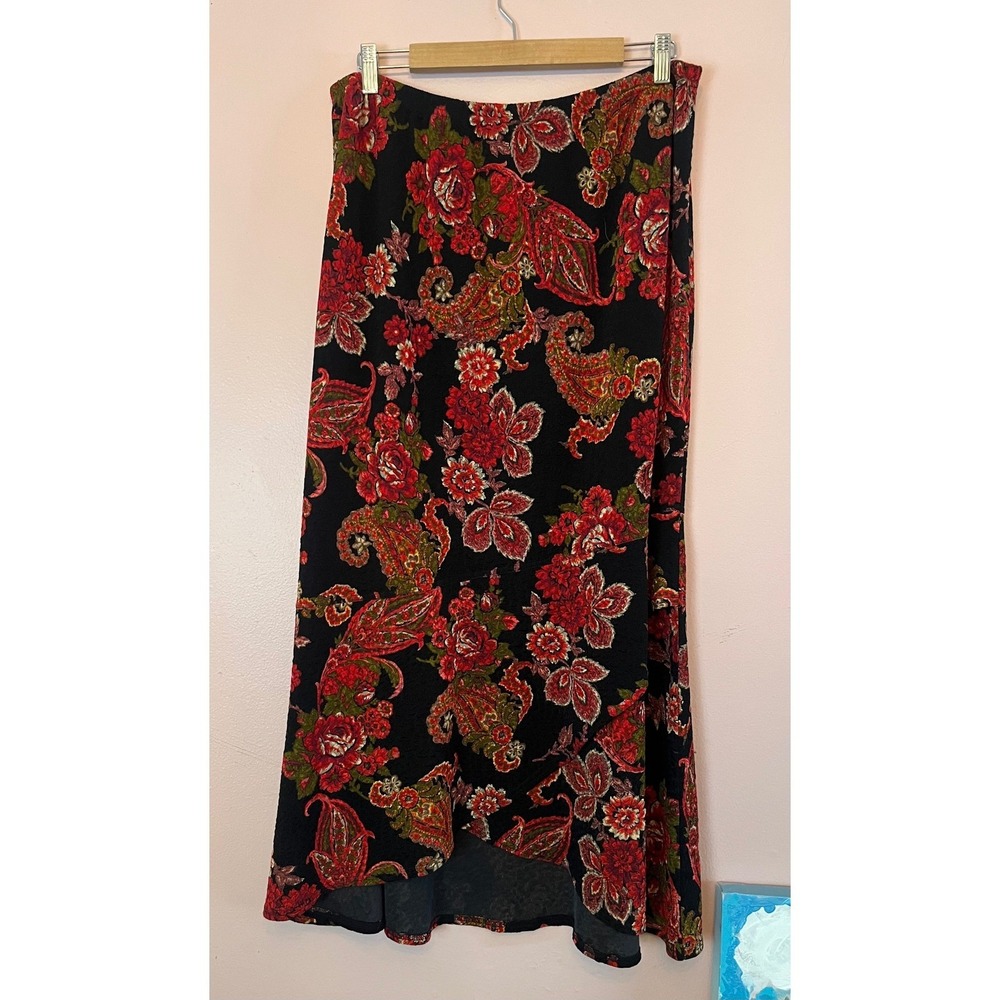 Vintage 90s whimsigoth Coldwater Creek midi floral skirt 1X paisley grunge bias